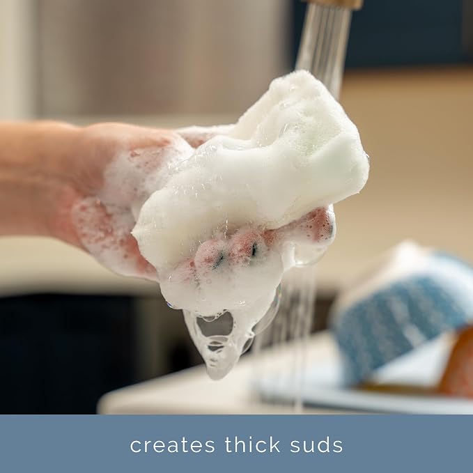 S&T INC. Dish Sponge, 4.3" x 2.8" x 1", 8 Pack, White | 3 Layer Design, Refill Sponge Pack, Gentle Clean for Pots and Pans, Scouring Pad for Tough Messes in Kitchen and Home