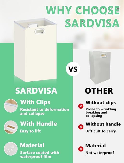 SARDVISA 4Pack 13 Gallon Disposable Trash Can with Handles, Collapsible Bin | 13 Gallon Large Capacity, Foldable Design, Waterproof Material, Built-In Handles, Ideal for Camping, Parties & Events