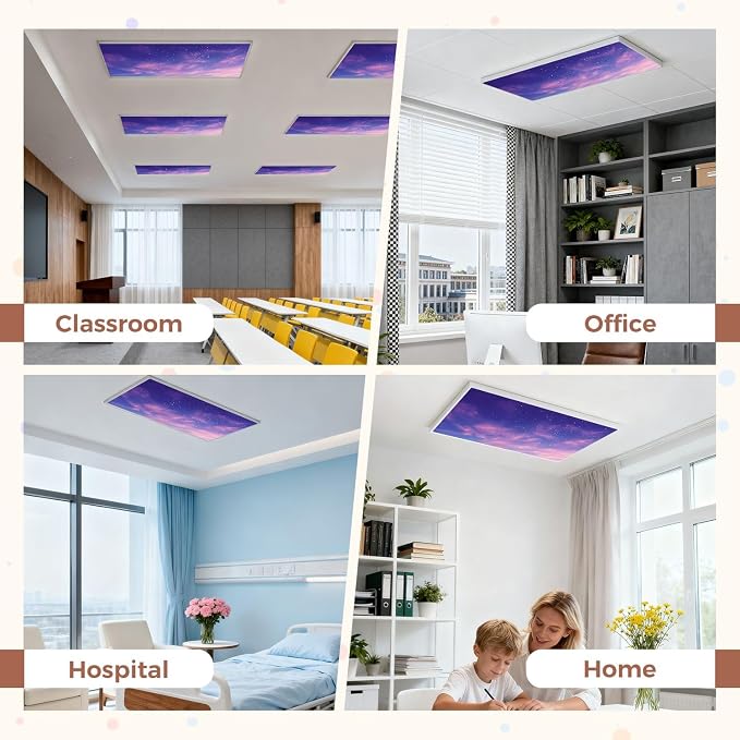 6 Pack Fluorescent Light Covers for Ceiling Lights View Evening Purple Sky Clouds Stars Abstract Decorative Magnetic Light Cover Light Filters for Classroom Office Home