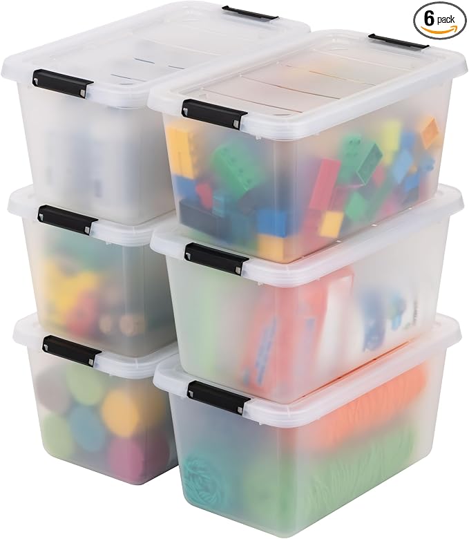 IRIS USA 6-Pack 13.5 Quart Clip Box with Latching Lid | Latching lid secures office and household supplies. Stackable, nestable design maximizes storage space