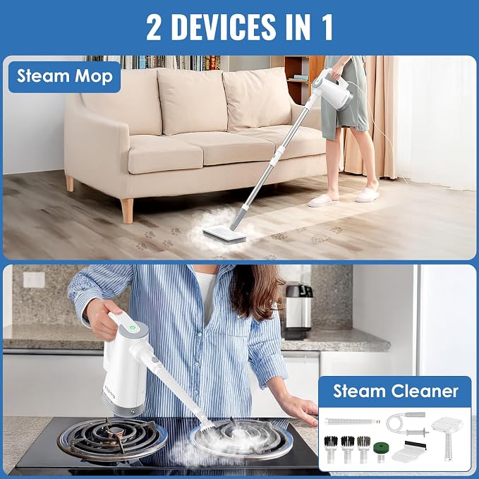 FEPPO Steam Mop & Detachable Handheld Steam Cleaner for Home and Floor | 15s Heat-Up, 230°F Floor Steamer for Deep Cleaning with Multi-purpose Attachments Hardwood Floors, Tile,Grout,Furniture