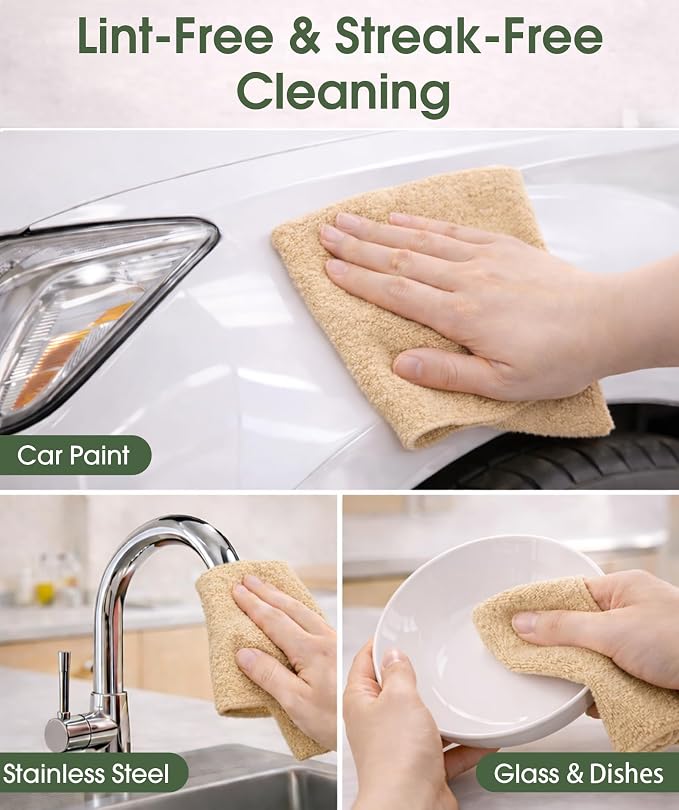 Reusable Microfiber Cloth Roll - 100 Pack, 12"x12" Washable Tear-Away Towels. Fits Paper Towel Holders. Lint-Free & Streak-Free Rags for Kitchen, Glass, Cars, Electronics (Wheat Beige)