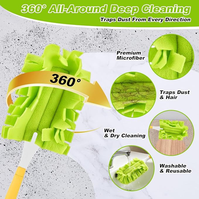 Reuasble Duster Refills Fleece Compatible with Swiffer - Washable Electrostatic Microfiber Heavy Duty Duster Pads for Chenille - 360° Cleaning Pads for Home Blind Window Fans（8 Pack-Mix）