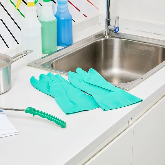 Restaurantware-Clean Tek Professional 15 Mil XXL Cleaning Gloves, 1 Pair Of Long Cuff Gloves - Flock Lining, No-Powder, Green Nitrile Chemical Tolerant Gloves, No-Latex, Heavy-Duty Tasks
