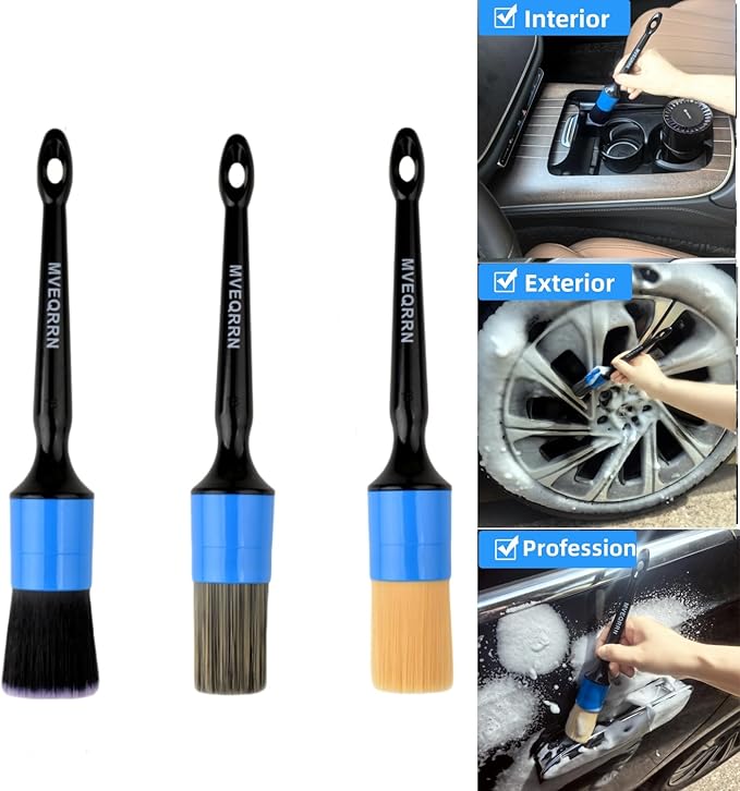 MVEQRRN 6pcs Car Detailing Brush Set,Boars Hair Detail Brushes(Blue) | Ultra Soft Car Detailing Brushes for Air Vents,Leather Seats,No Scratch Auto Detail Brushes for Interior Exterior