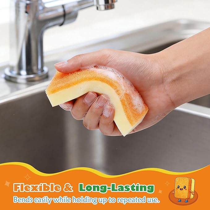 UNIMADE Scrub Sponge, Temperature Responsive Dual-Sided Cleaning Sponges | Non-Scratch Dish Sponge for Kitchen, Soft in Warm Water & Firm in Cold, 6 Pack