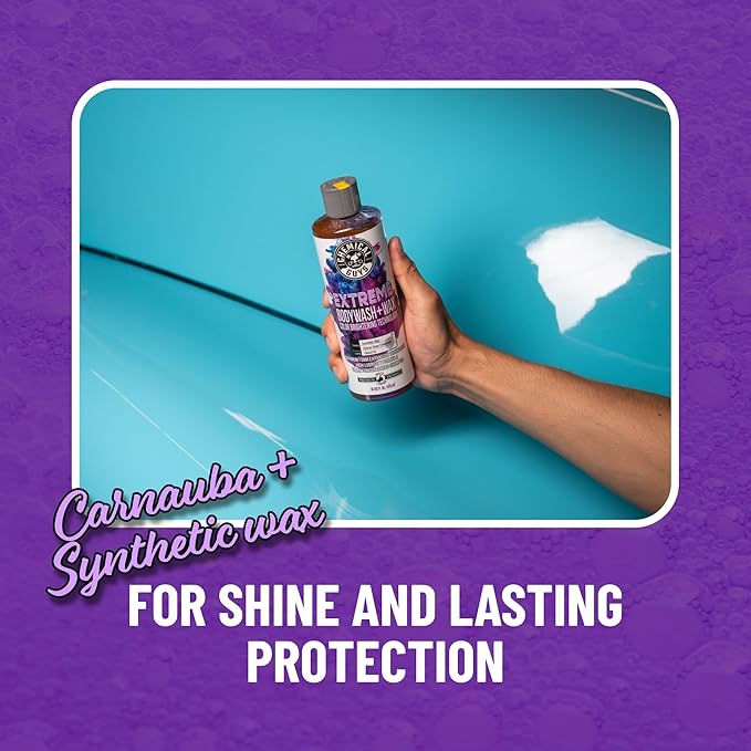 Chemical Guys Extreme Bodywash & Wax Car Wash Soap, 16 oz | Thick clinging foam in cannons, guns or buckets, carnauba adds gloss, gentle on wax and sealant, grape scent