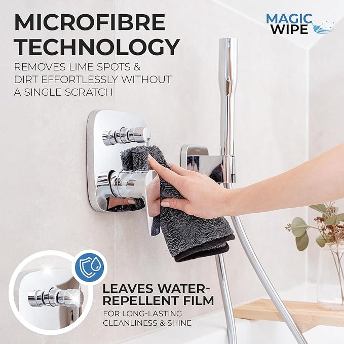MagicWipe® Bathroom Drying Cloth, 1-40 x 60 cm & 2-30 x 40 Microfibre Cleaning Cloth - Streak & Lint Free Cloth, Premium Quality Drying Towel for Bathrooms, Kitchen, Mirrors (3, Multiplesize Black)