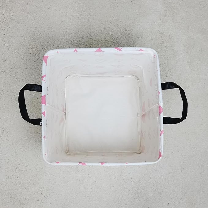 Square Storage Baskets Children Shelves Gift Toy Organizer Room Pink Heart | Laundry Hamper Collapse Canvas with Handles for Organizing Home Kitchen Children Toys Office Closet Shelf