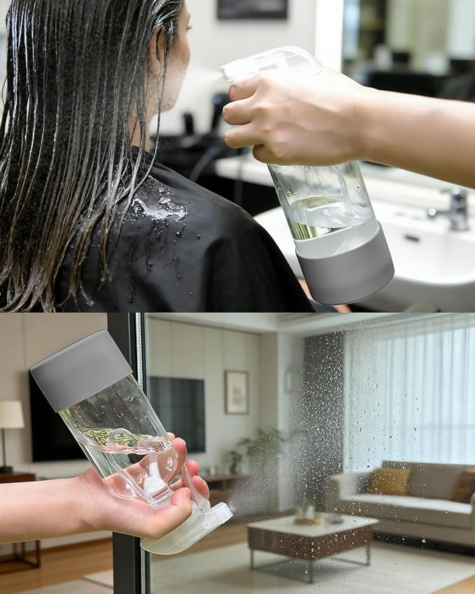 2 Pack 360° Glass Spray Bottles with Silicone Sleeve Grey | 360° Inverted Spray Nozzle, Gravity Ball Designed for Cleaning Crack & Crevice, Leak-proof and Pressure-Resistant Design