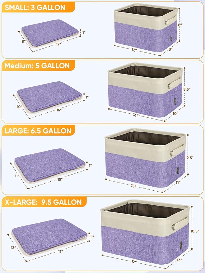 BALEINE 2 Pack Fabric Closet Storage Bins for Shelves, Linen Closet Organizers and Storage, Decorative Baskets for Organizing, Shelf, Clothes, Home, Office (Lavender, 14''x10''x8.5'')