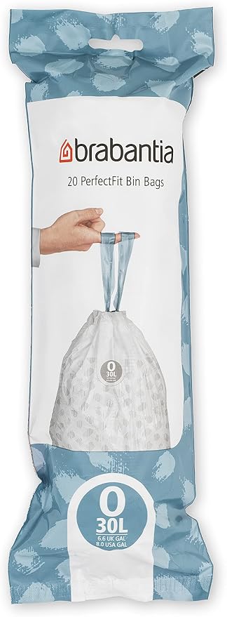 Brabantia PerfectFit Trash Bags (Size O/8 Gal) Thick Plastic Trash Can Liners with Drawstring Handles (120 Bags)