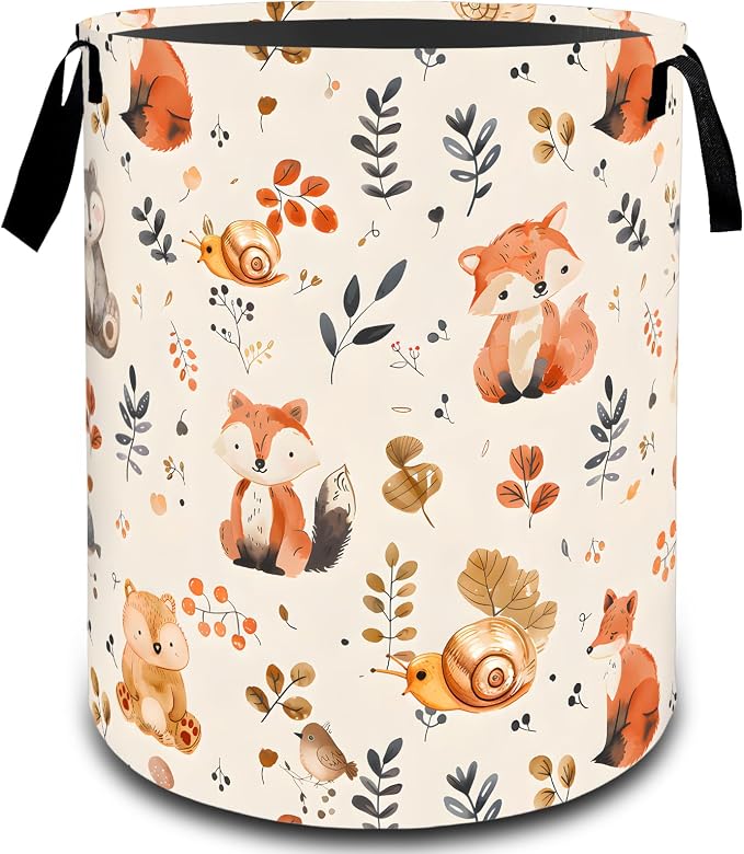 Cute Woodland Animal Autumn Laundry Basket, Dirty Collapsible Clothes Toy Organizer Hamper for Kids Adults, Oxford Cloth Waterproof Storage Bin for Room Bathroom Fall Decor Gifts, 19.7"X15.7"