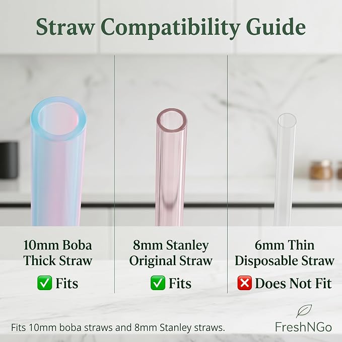 FreshNGo 4-Pack Silicone Straw Cleaner Brush for Tumbler, Pink | Reusable extra-long brushes (6mm/9mm) perfect for cleaning milkshake, metal, and glass straws