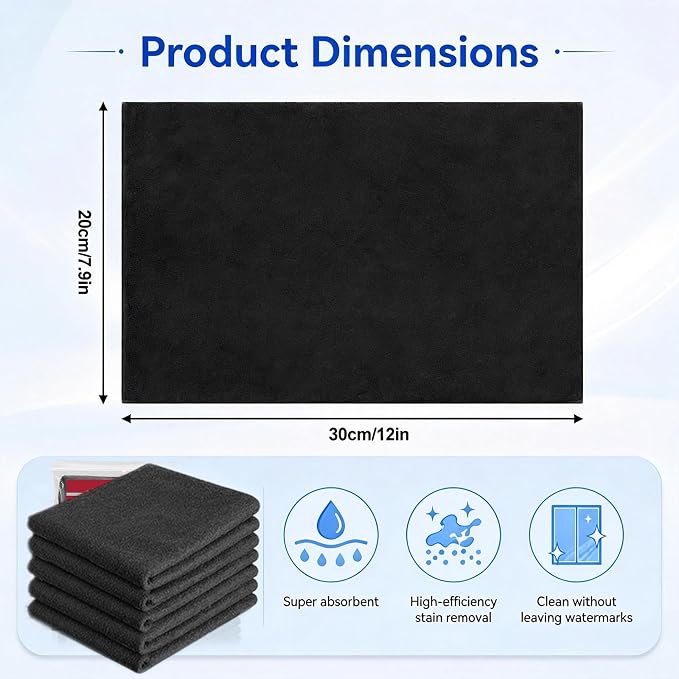 5 Pack Magic Cloth,Microfiber Streak Free Cleaning Cloths,High-Density Non-Abrasive Cleaning Towels,Reusable for Glass,Window,Kitchen,Stainless Steel,Cars & Screens-30 * 20cm