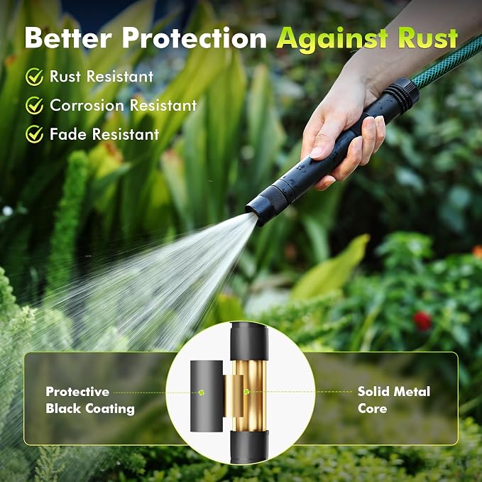 RESTMO High Pressure Metal Hose Nozzle, Adjustable Twist Water Hose Nozzle | Anti-Rust Coating, 7.87 Inches Heavy Duty All-Metal Hose Spray nozzle, 3 Spray Patterns, Ideal for Cleaning & Watering