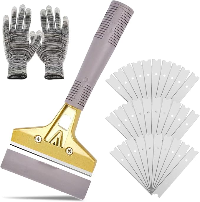 Razor Blade Scraper,Floor Scraper Tool with 30PCS Extra Blades,Paint Scraper Ideal for Cleaning Stove Top,Windows,Glass,Tiles,Wall,Labels.(4 in,Metal) | 4"Heavy-Duty Floor Scraper,Ideal for Cleaning Windows,Glass,Tiles,Wall,Labels,DIY Renovators,Profes...
