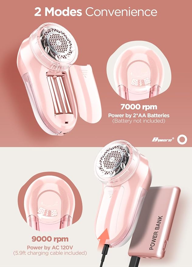 Bymore Fabric Shaver, Lint Shaver, Sweater Shaver for Clothes, Pink | Compact one-button design refreshes clothes quickly and fits easily in a bag for home, office or travel