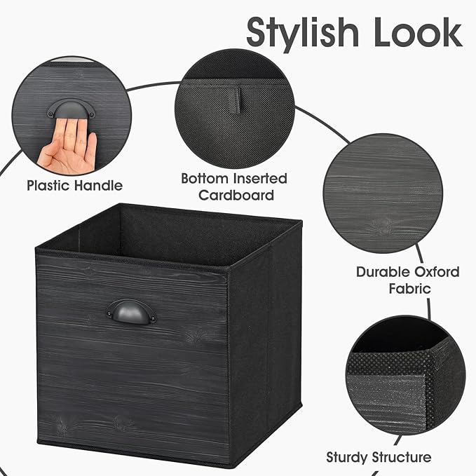 homyfort Faux Wood Grain Cube Storage Bins, 11x11 Inch Storage Cubes, Closet Cloth Baskets Box for Shelves, Set of 6