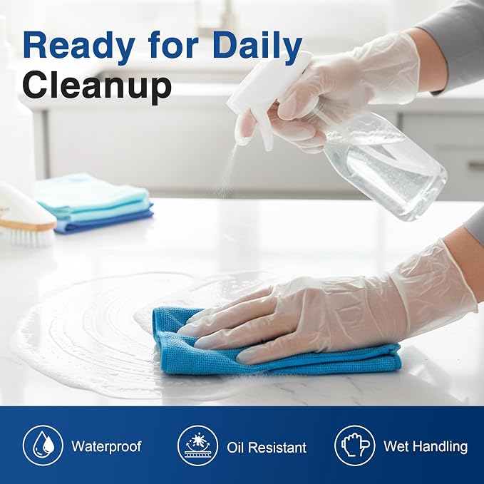 Schneider Medical Vinyl Exam Disposable Gloves Latex Free | Powder free, clear，Food Safe, Cleaning, Exam，Cooking，Food Prep， Comfortable Fit, Ambidextrous, Unisex