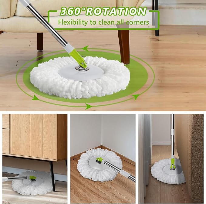 Masthome Spin Mop Bucket Set,Small Mop Bucket System with 3 Microfiber Pads | 360° Rotating Mop Head; Compact Mini Bucket for Apartment Dorm, Works On Hardwood Tile Laminate Floors