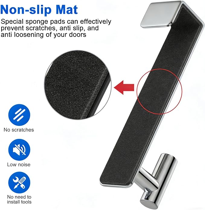 PMMASTO Door Hooks for 1-3/4 Inch Doors, Silver- 2 Pack, T Shape | Stainless Steel Door Hooks Organize Coats Towels Robes in Bathrooms Bedrooms Closets