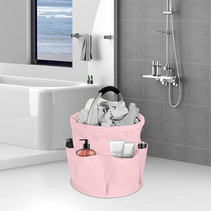 Professional Cleaning Caddy Organizer - 11" Wearable Cleaning Supply Bag with Adjustable Shoulder Strap & Handle - Housekeeper Essentials Organizer for Detailing Tools & Supplies (Pink)