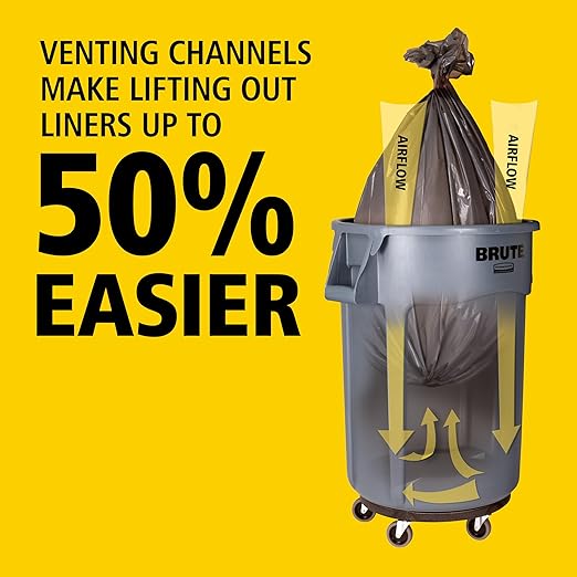 Rubbermaid Commercial Products BRUTE Heavy-Duty Round Vented Trash Can/Container without Lid, 55-Gallon, Black, for Landscapers/Construction Sites/Restaurants/Back of House/Offices/Warehouses