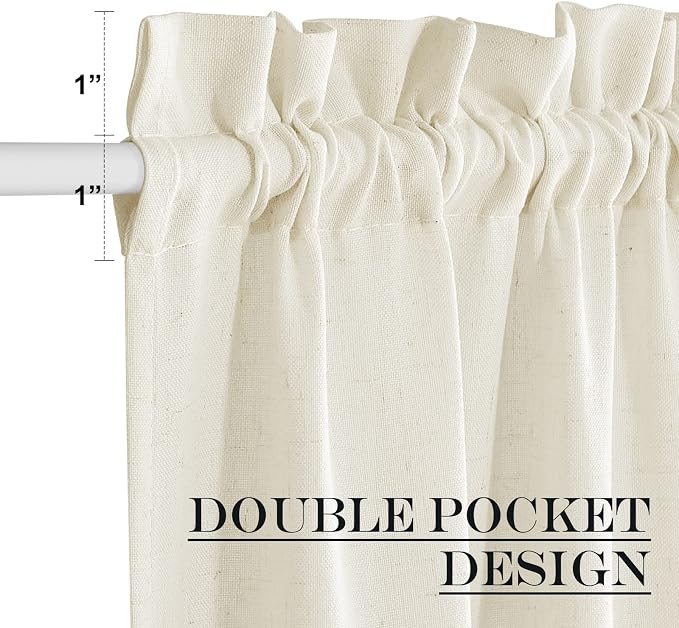 NICETOWN Off White Linen Door Curtain 50 inches Long for Half Window | Light Filtering, Rod Pocket with Tieback, Farmhouse French Door Shade for Front Back Window Cover, 1 Panel, Off White