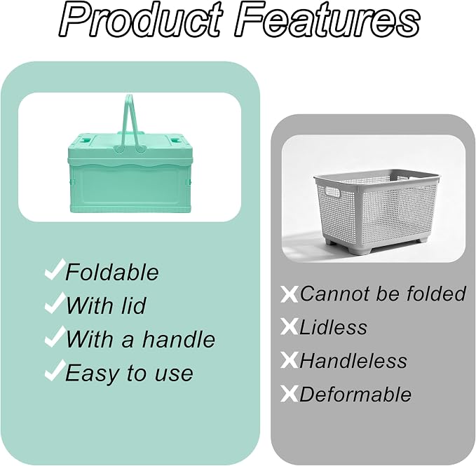 Foldable Small Plastic Baskets with Lids and Handles for Organizing,Collapsible Storage Crates, Stackable Bins for Home Kitchen Bedroom Bathroom Office (Blue, 12 * 8 * 7)