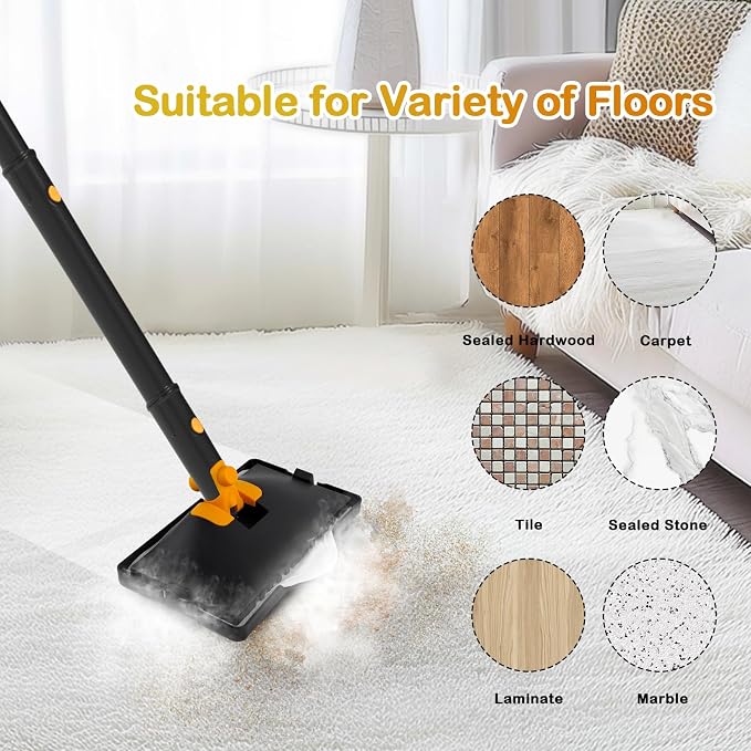 GHORA Steam Mop, All-in-one Handheld Steam Cleaner with 13 Attachments, 23FT Cord, 11.83OZ Removable Tank, Adjustable Height Steam Mops for Floor Cleaning, Hardwood Floors, Carpets, Tiles, Windows