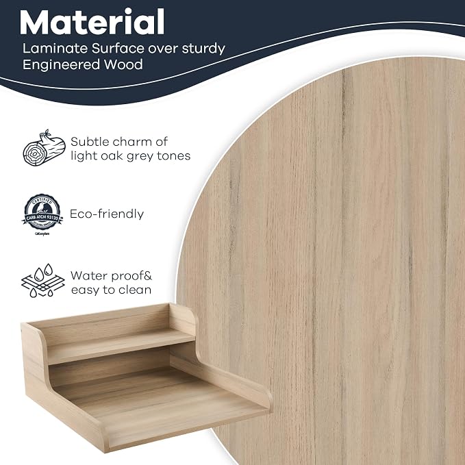 Washer Dryer Countertop 2 Tier 28 inches Wide, Laundry Shelf Topper with Edge, 28" W x 28" D x 12" H Laundry Space Organizer, Oak(Grey Tone)