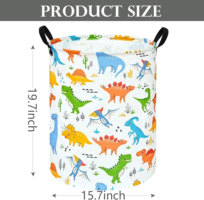 Colorful Dinosaur Laundry Basket,Dragon Nursery Hamper,Toy Basket for Boys | Collapsible Waterproof Kids Laundry Basket With Handle,Multi-scene Organizer for Home Bedroom,Jurassic Dinosaurs Gift Bin