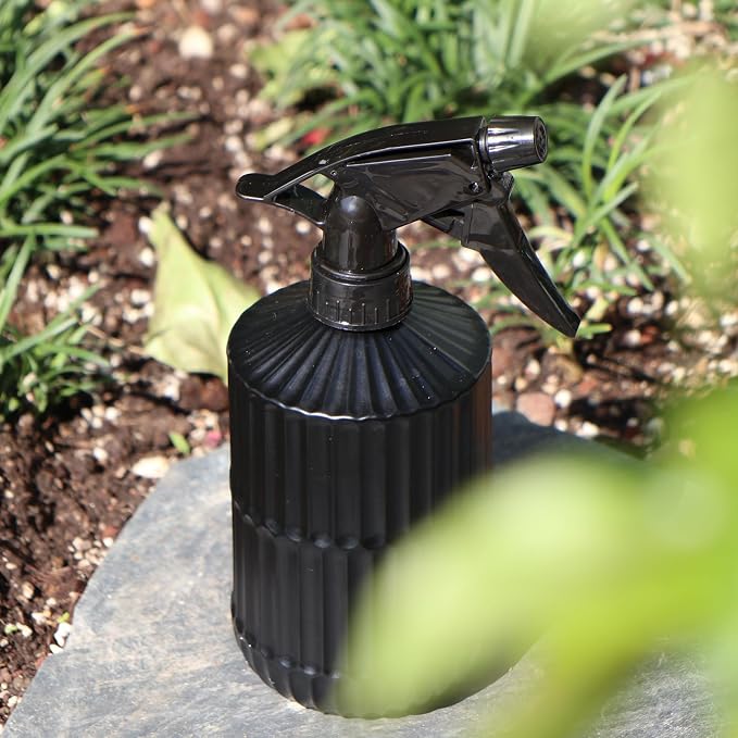 OFFIDIX Glass Spray Bottle, Pressure Watering Can, Indoor Plant Mister, Adjustable Nozzle Watering Glass 0.45L/15.22oz Spray Bottle for Garden Plants Cleaning Solutions (Black)