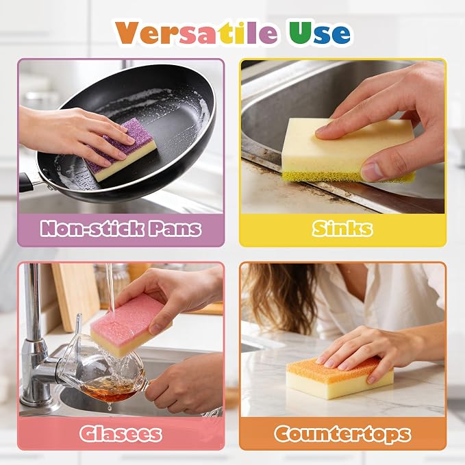 UNIMADE Scrub Sponge, Temperature Responsive Dual-Sided Cleaning Sponges | Non-Scratch Dish Sponge for Kitchen, Soft in Warm Water & Firm in Cold, 6 Pack
