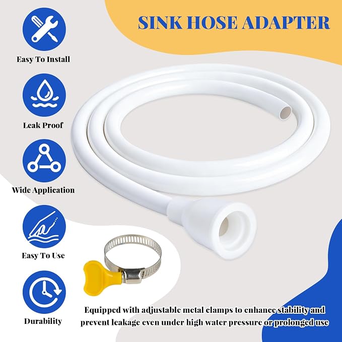 2Pcs 9.8FT Faucet Hose Adapter for Sink-PVC Sink Hose Attachment for Faucet | Extra Long Hose and Faucet Connector with Hose Clamp, Water Transfer Accessory for Indoor & Outdoor Garden Bucket Cleaning