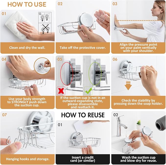LEVERLOC Soap Holder, Soap Dish for Shower, Suction Cup Bar Soap Holder | Soap Bar Holder for Shower, Wall Mounted Self Draining, NO Drill Sponge Holder for Bathroom, Bathtub Kitchen Sink, Silver