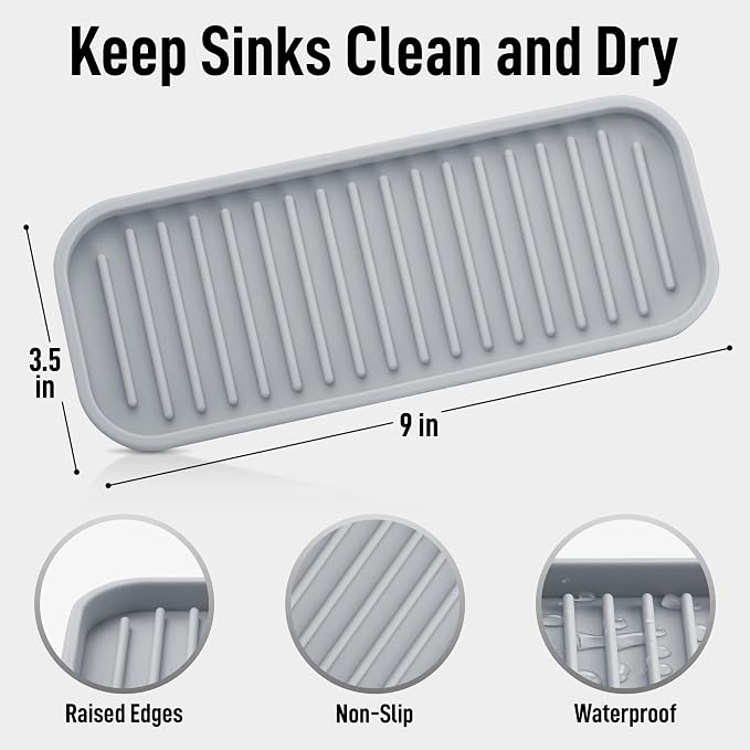 Zulay Kitchen (9x3.5in) Sponge Holder for Kitchen Sink - Flexible Heavy-Duty Multipurpose Sink Caddy - Counter Organizer for Kitchen, Bathroom, Makeup, Trinkets & More! (Grey)