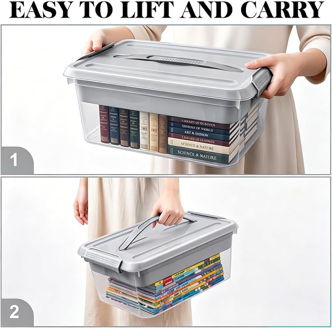 Yesland Portable Craft Storage Box with Removable Tray and Handle, 16x11x6.5 Inch Plastic Art Supply Organizer Container for Stationery, Sewing, Jewelry - Grey