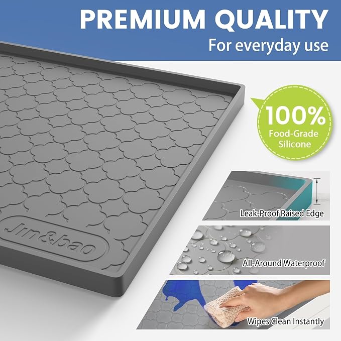 Jin&Bao Under Sink Mat 25" x 22" Waterproof Silicone Cabinet Kitchen Liner | Silicone kitchen cabinet protector, bathroom shelf liner, raised edge traps leaks, anti-slip, easy to clean & dishwasher safe