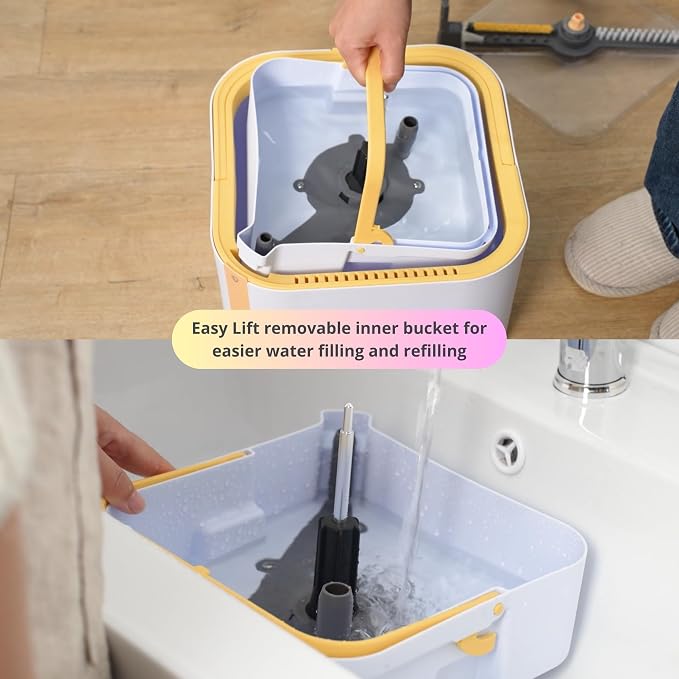 True & Tidy Square Spin Mop with Detachable Bucket, 4 Machine Washable Pads