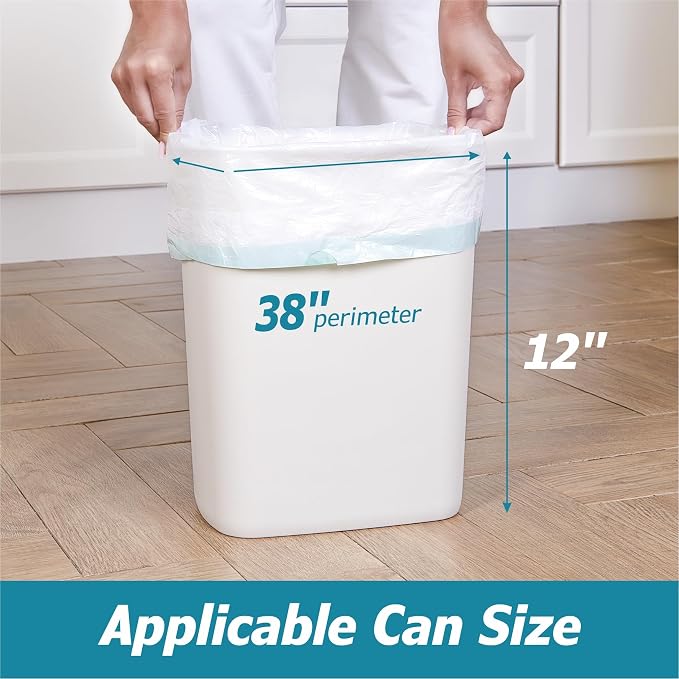 4 Gallon Drawstring Trash Bags - 0.5 Mil Strong - Small Garbage Bags - for Office Bathroom Kitchen - Individual, Unscented, White, 19" x 19", 60 Count