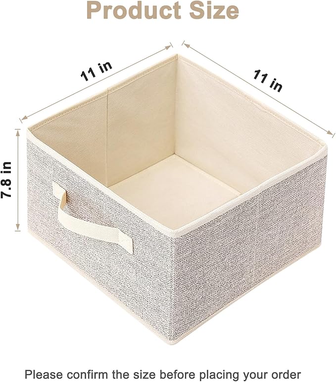 11 inch Storage Baskets, Woven Fabric Bins, Storage Cubes with Reinforced Handles, Organizer Bins for Closet Shelves, Foldable, for Clothes (Beige, 2PCS/11*11*7.8inch)