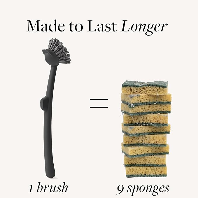 Earth & Mango Magnetic Dish Brush & Scraper, Snaps to Sink, Onyx Black