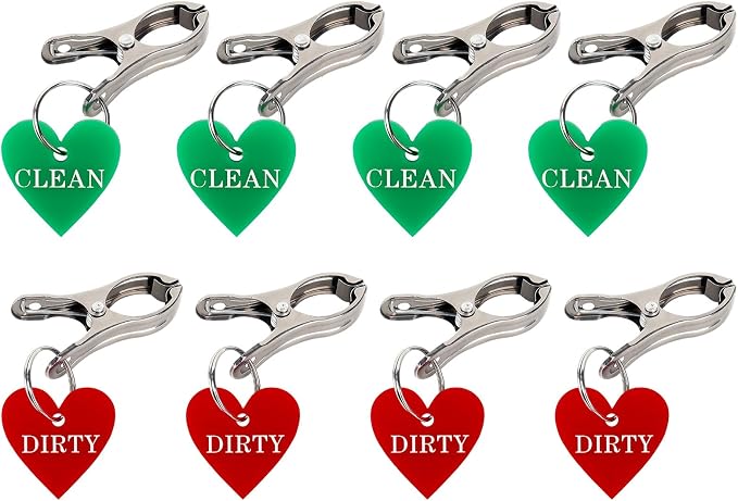 8 PCS Laundry Basket Labels Clean & Dirty Signs Laundry Room Organization Signs Red and Green Stainless Steel Clips Laundry Tags for Inside The Dishwasher Tips for Kids Rooms Bathrooms Laundry Room