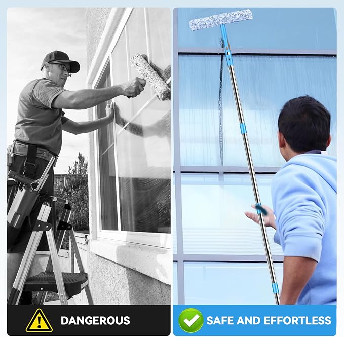 10FT/118Inch Professional Window Squeegee,Window Cleaner Tool with Extendable Long Handle,Window Squeegee Equipment for Indoor Outdoor High Windows, Shower Glass, Car Glass(Blue)