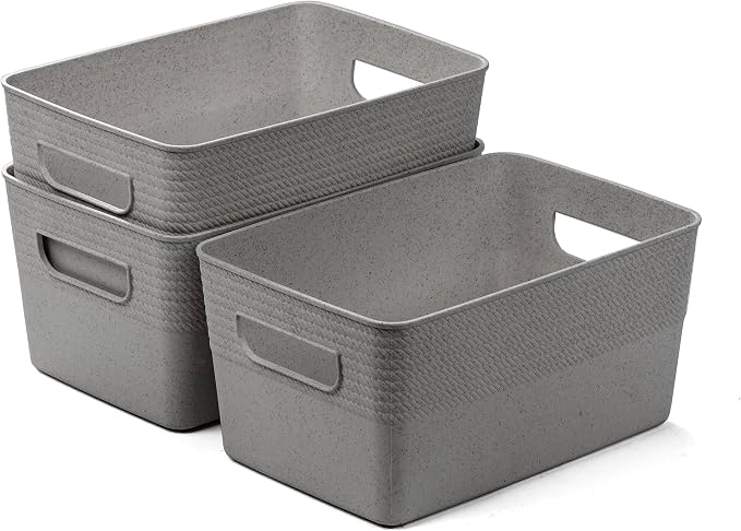 BINO | Plastic Storage Bins, 5 Liter - 3 Pack, Natural Grey | THE BRAIDED COLLECTION | Plastic Bins for Organization | Woven Storage Baskets for Organizing Pantry Shelf Organizer Basket Container Bin