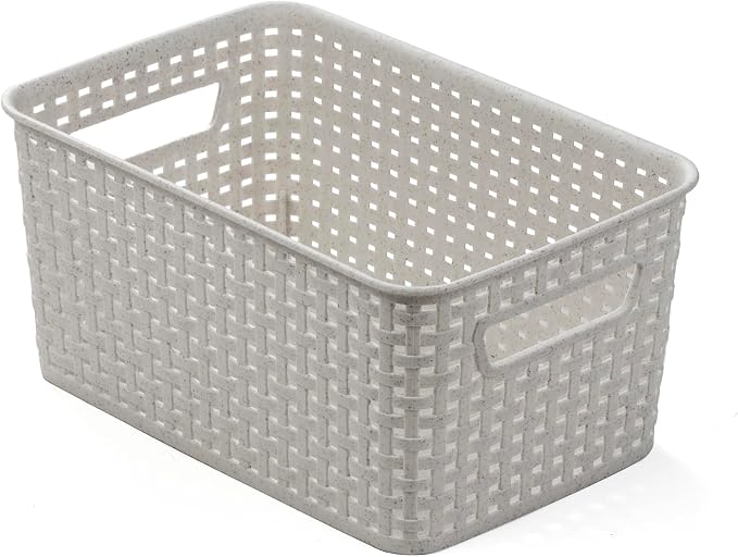 BINO | Plastic Storage Baskets, 5.5 Liter - 3 Pack, Natural Grey | THE WOVEN COLLECTION | Storage Basket for Shelves | Woven Storage Baskets for Organizing Bins Pantry Shelf Organizer | Container Bin