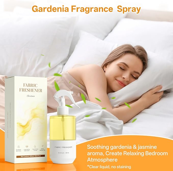Fabric Freshener Spray, Odor Eliminator Long-Lasting Gardenia Scent | Clothes & Room Deodorizer, Linen Spray, for Couches, Carpets & Bedding, Alcohol-Free, Safe for Kids & Pets, 10.14 OZ, 2-PK