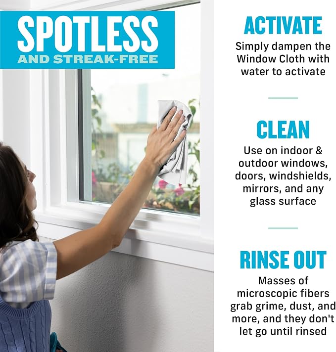 E-Cloth Window and Glass Cleaner Kit, Just Add Water - 2 Kits | Chemical-Free Cleaning - Reusable & Machine Washable Towel, Versatile Use for Mirrors, Cars, & Lenses, Recycled, Colorless